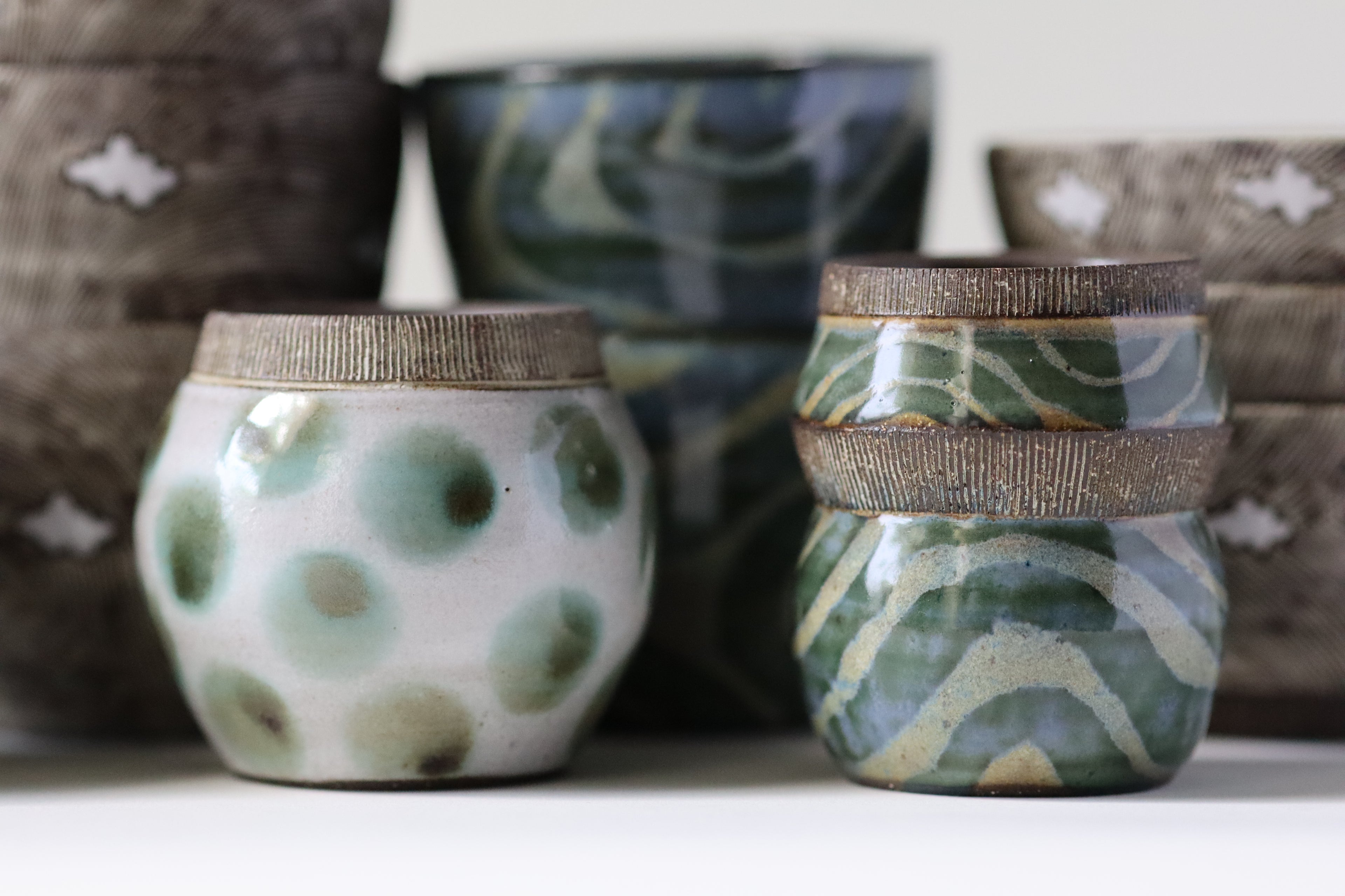 bud vase - green dots