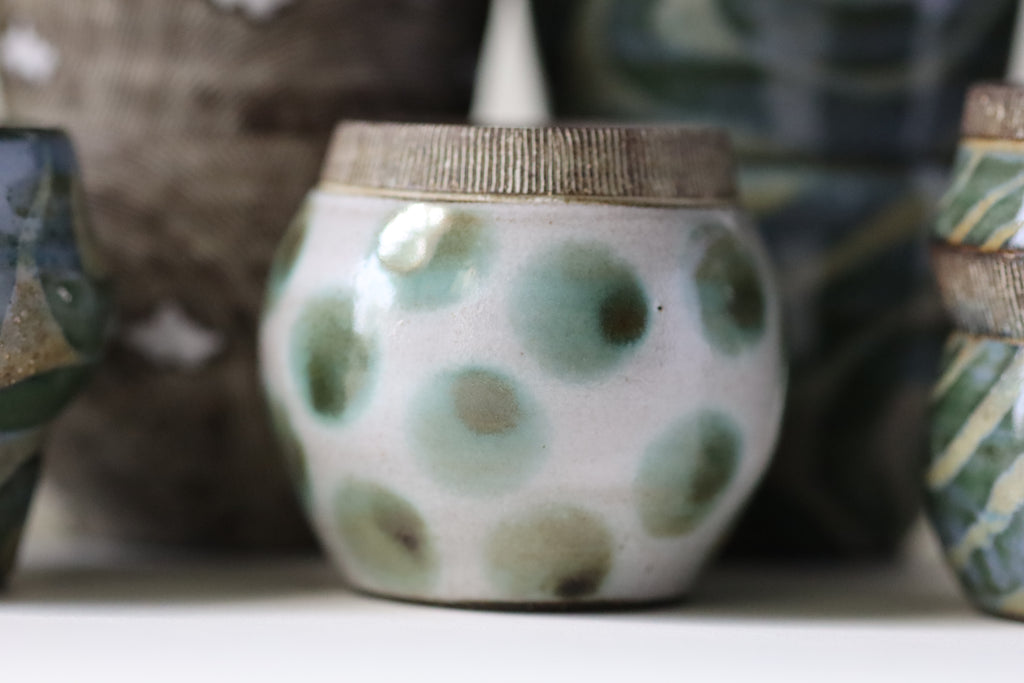 bud vase - green dots