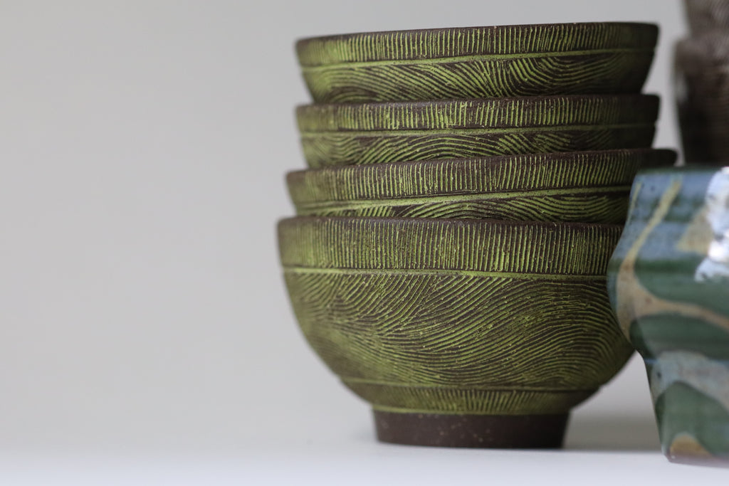 small bowl - green etched