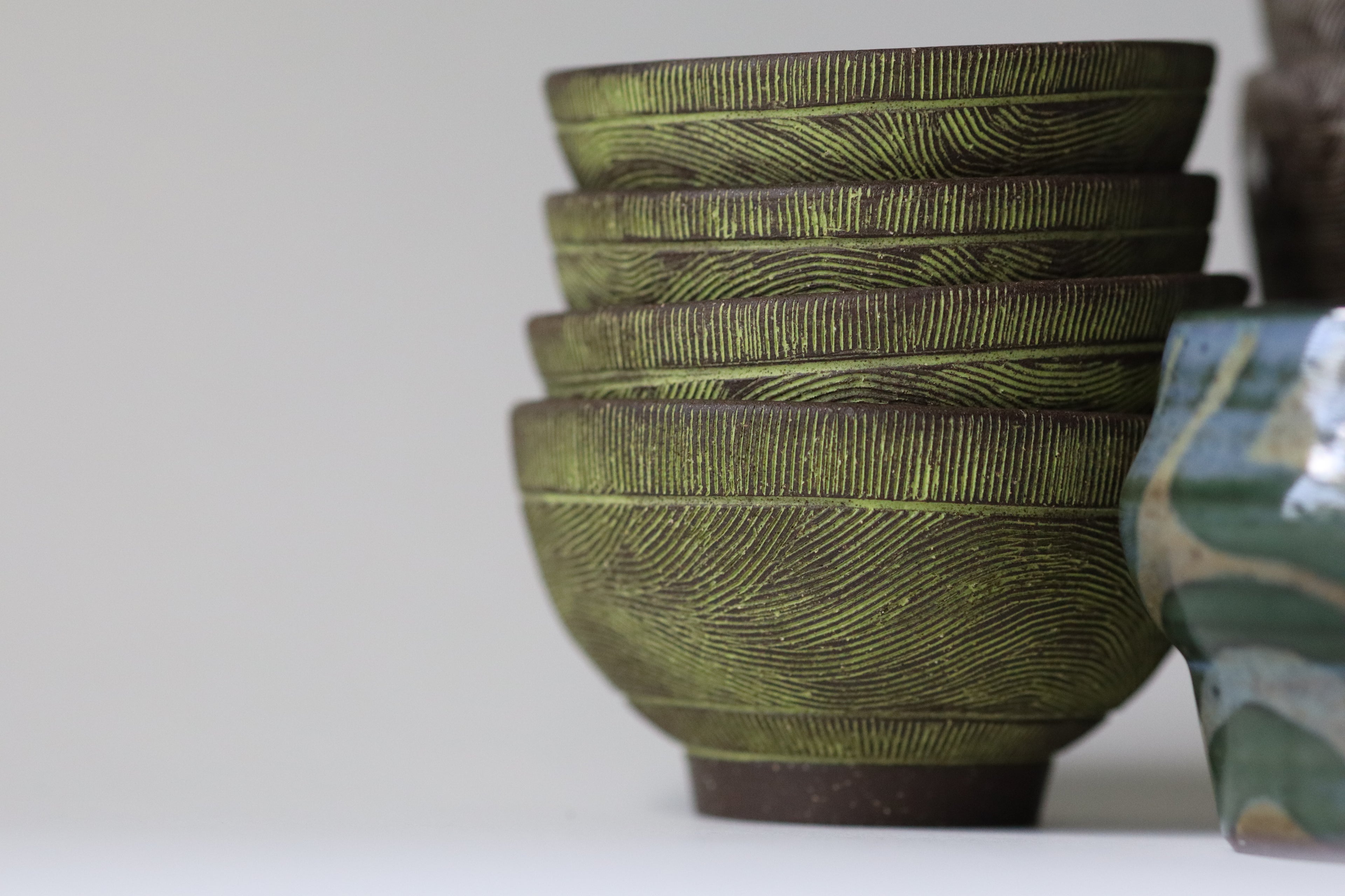 small bowl - green etched