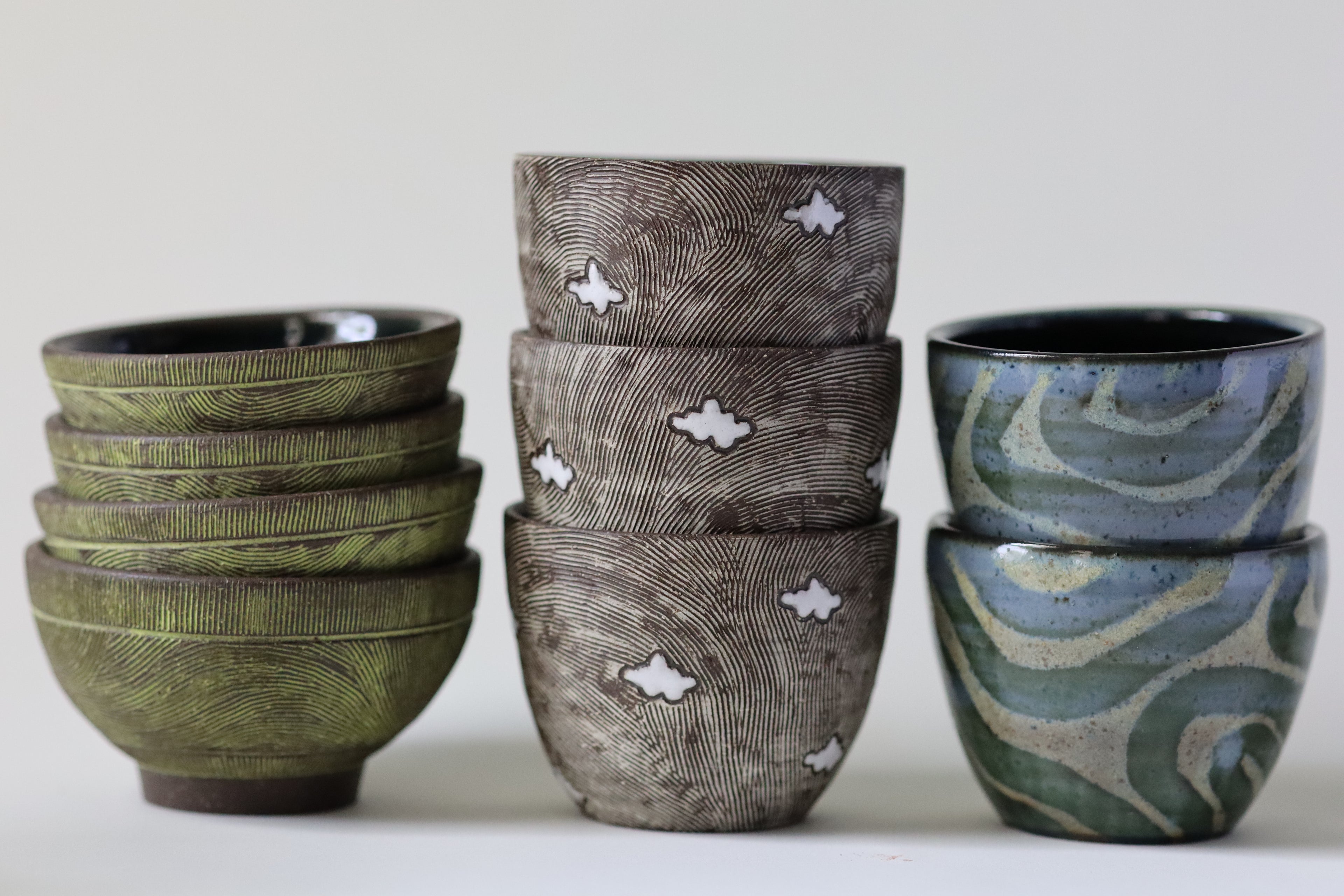 small bowl - green etched