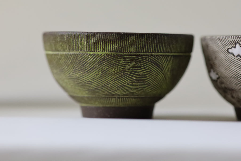 small bowl - green etched