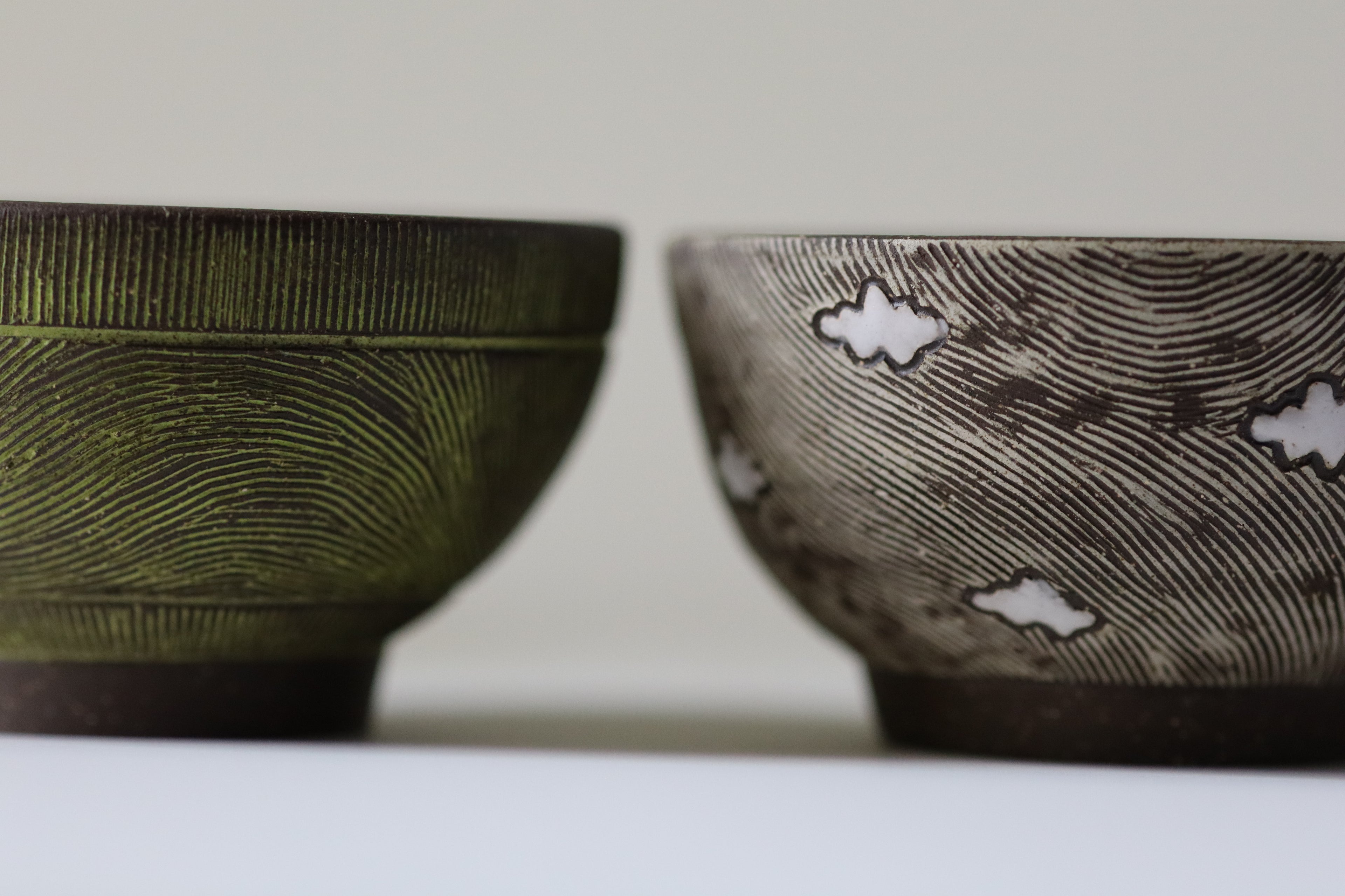 small bowl - green etched