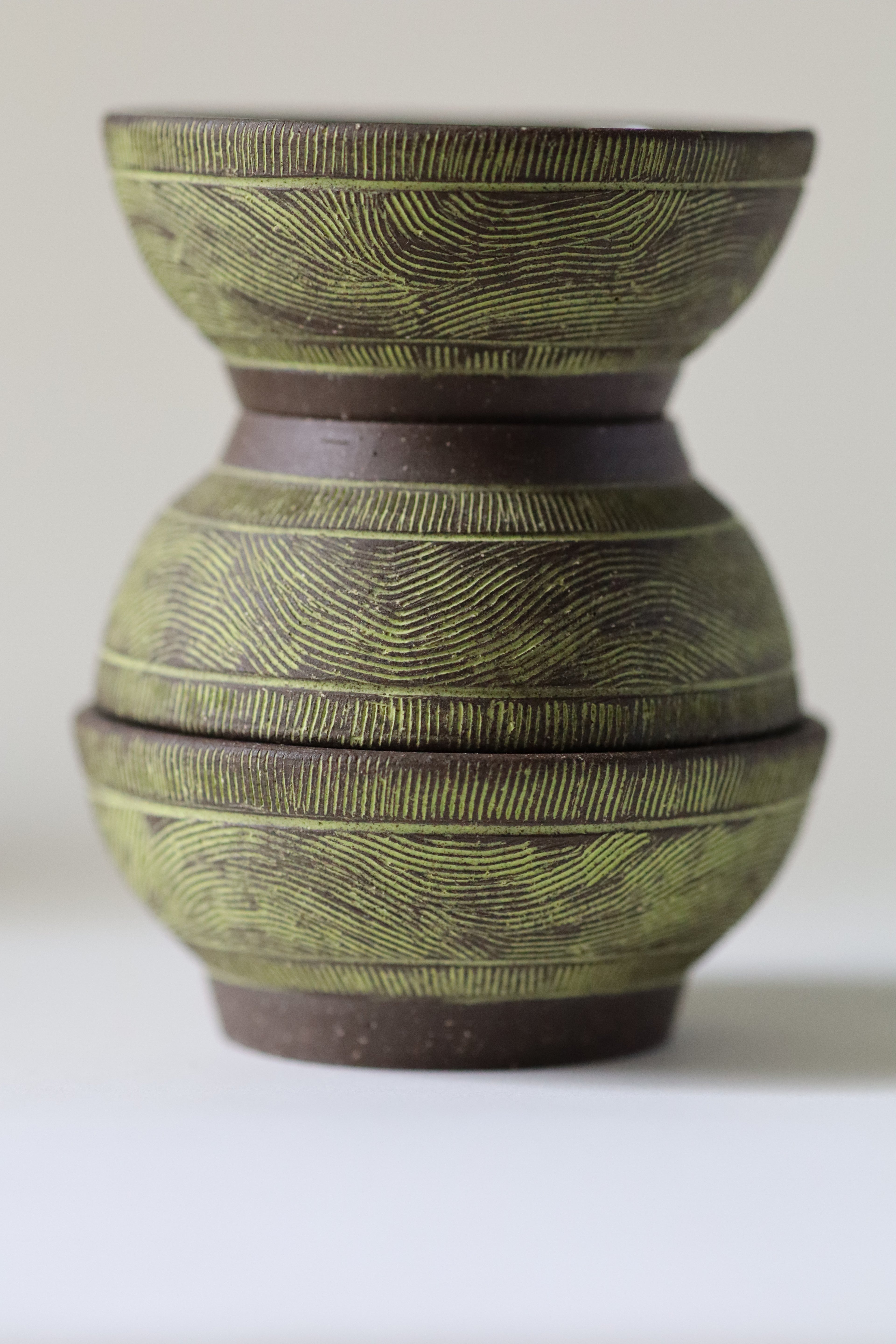 tiny bowls - etched green