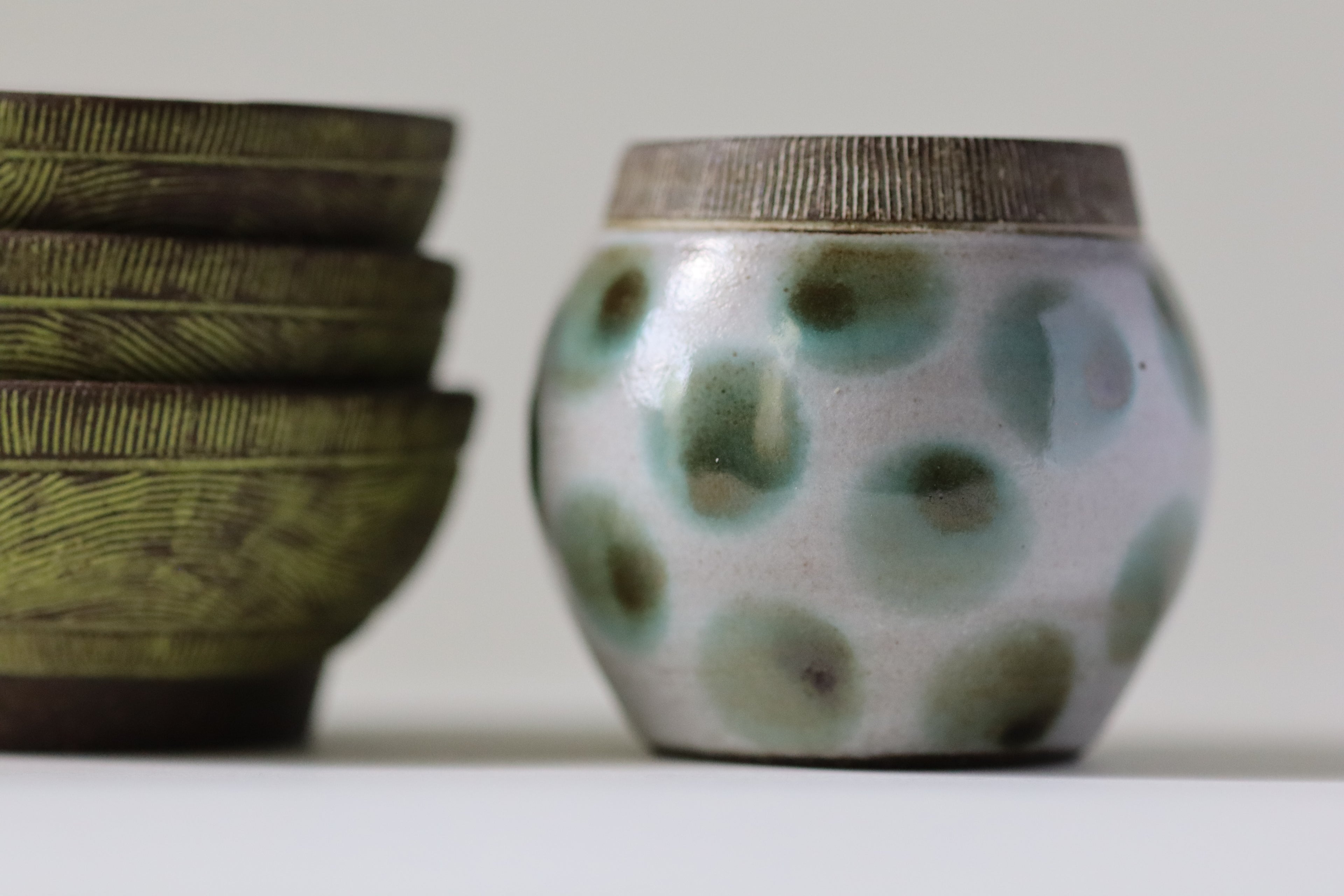 bud vase - green dots