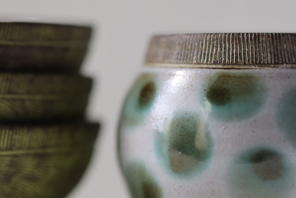 bud vase - green dots