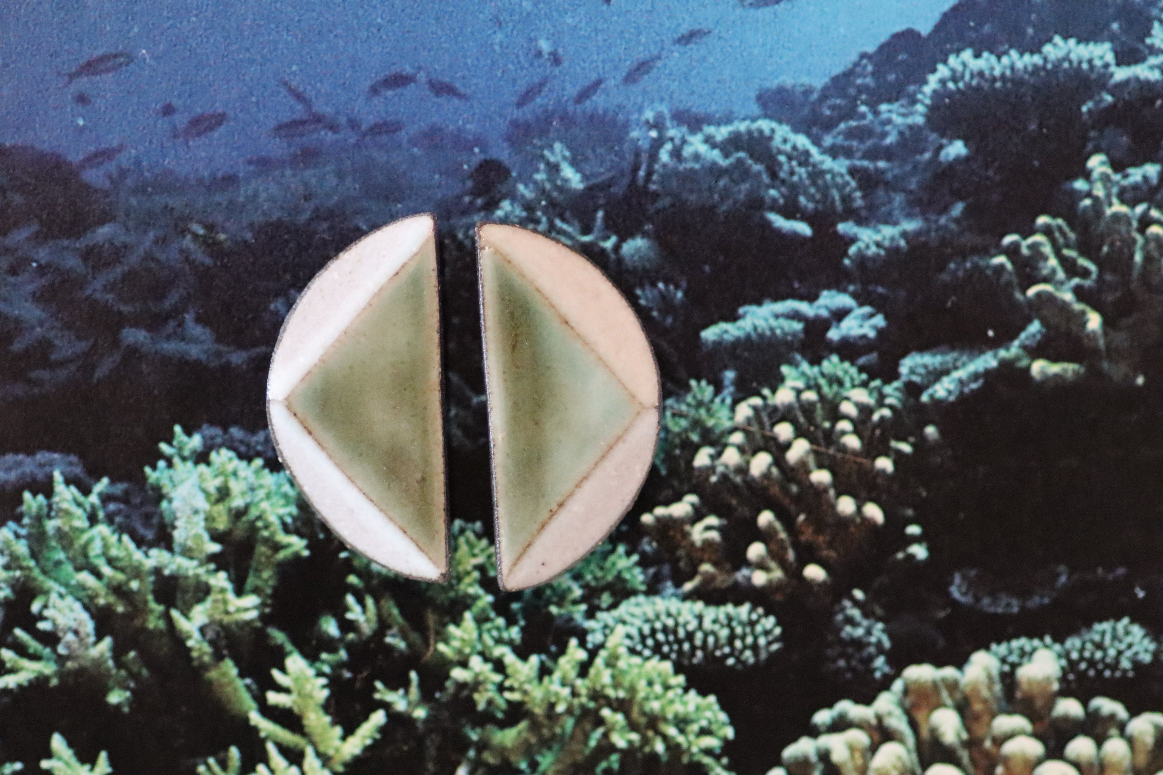 tile earrings - beveled half moons