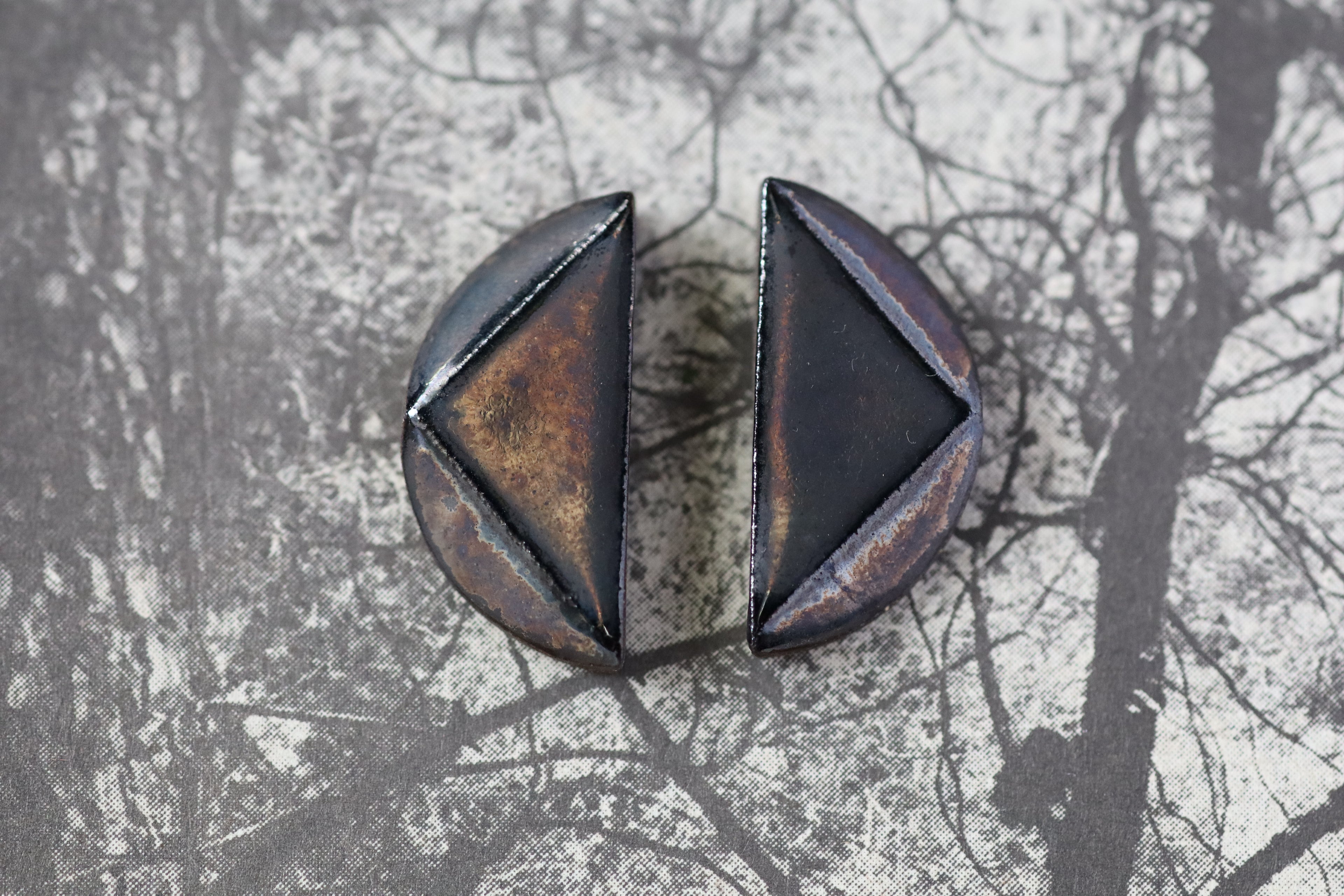 tile earrings - beveled half moons